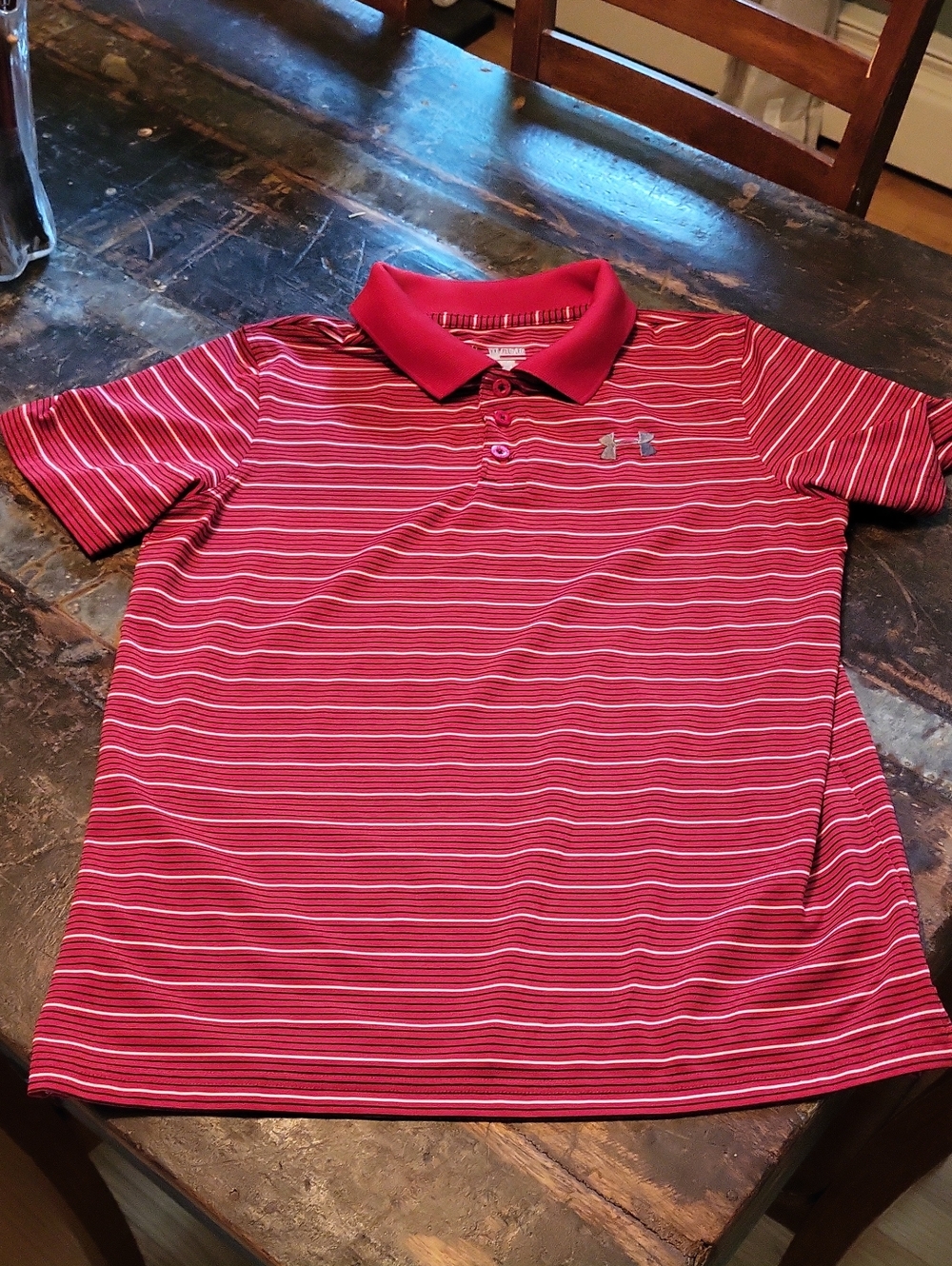 Under Armour Red & White Striped Polo Shirt